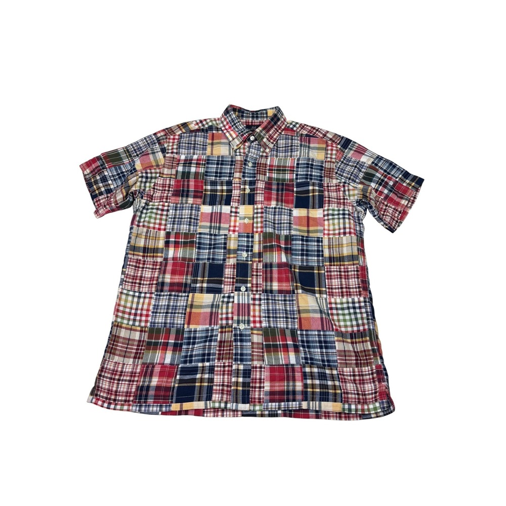 RARE Brooks Brothers 346 Mens Patchwork Madras Plaid Short Sleeve Shirt Cotton M